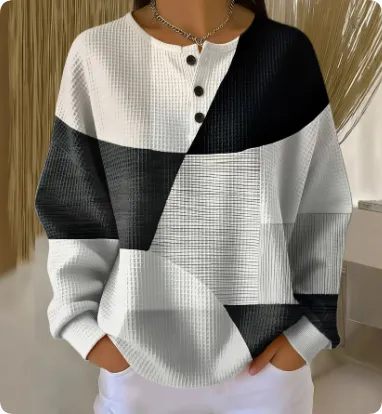 Retro 3D Digital Print Three button Stand Collar Top B32L251017002 - Shop at LoveMi