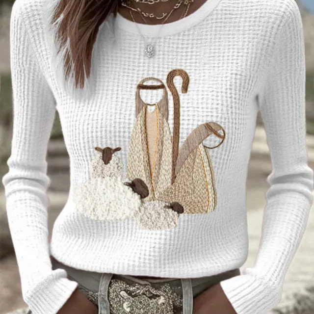 Women's Versatile Casual Blended Jacquard Embroidered Long sleeve Sweater Wy04111405 - Shop at LoveMi