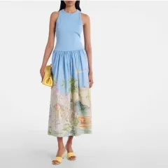 Watercolor Green Gradient Tie-dye Fashion Printed Dress - Lake Blue - View 1