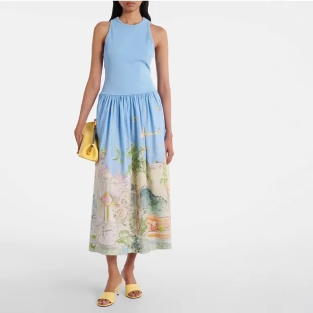 Watercolor Green Gradient Tie dye Fashion Printed Dress Lake Blue - Shop at LoveMi
