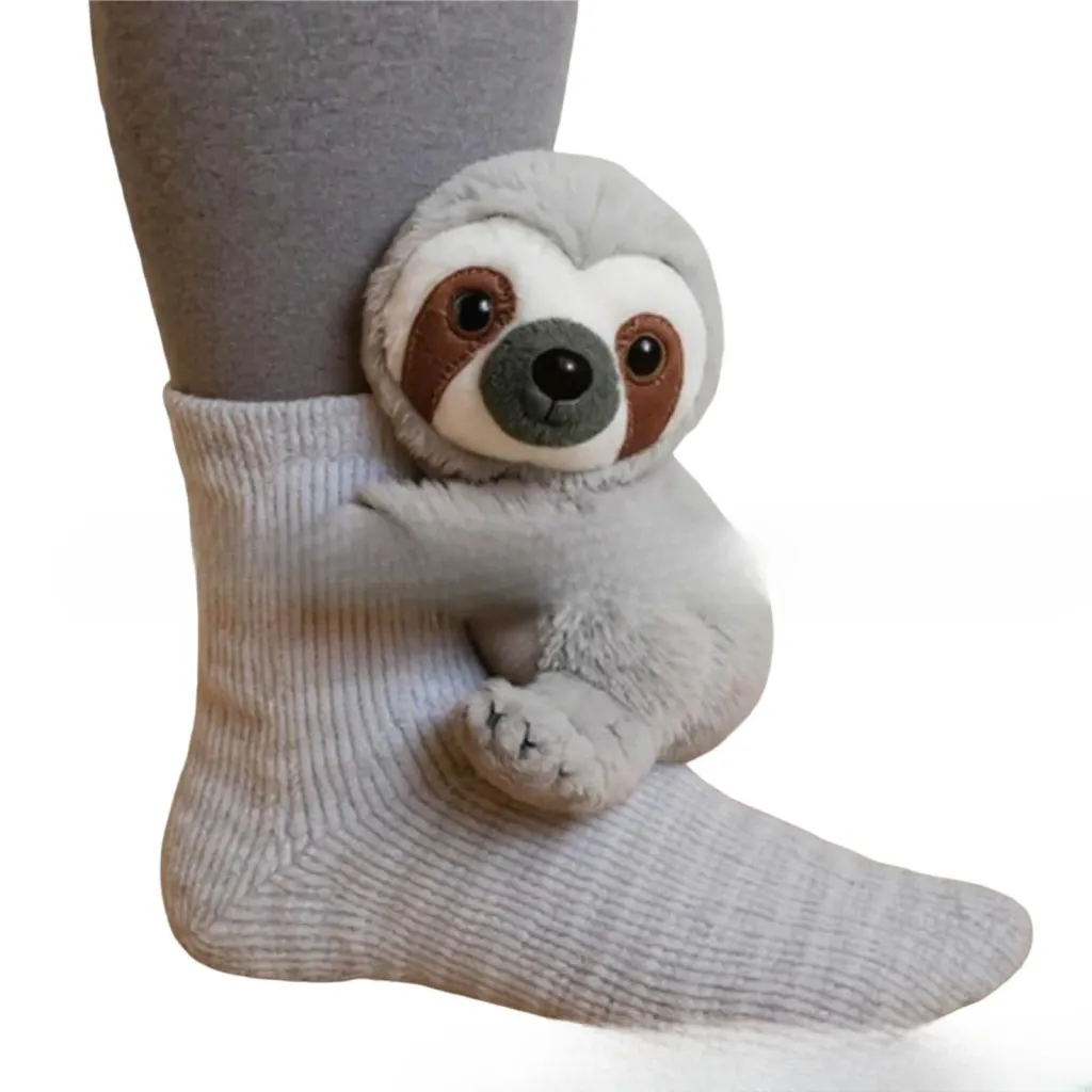 Plush Crochet Animal Cute Animal Socks - Dark Gray Sloth