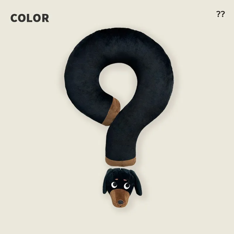 Sausage Dog Question Mark Neck Pillow Mascot U-shaped Pillow - Black Sausage Dog