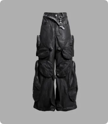 Black Loose fitting Heavyweight Pure Cotton Cargo Pants With Multiple Pockets Black - Shop at LoveMi