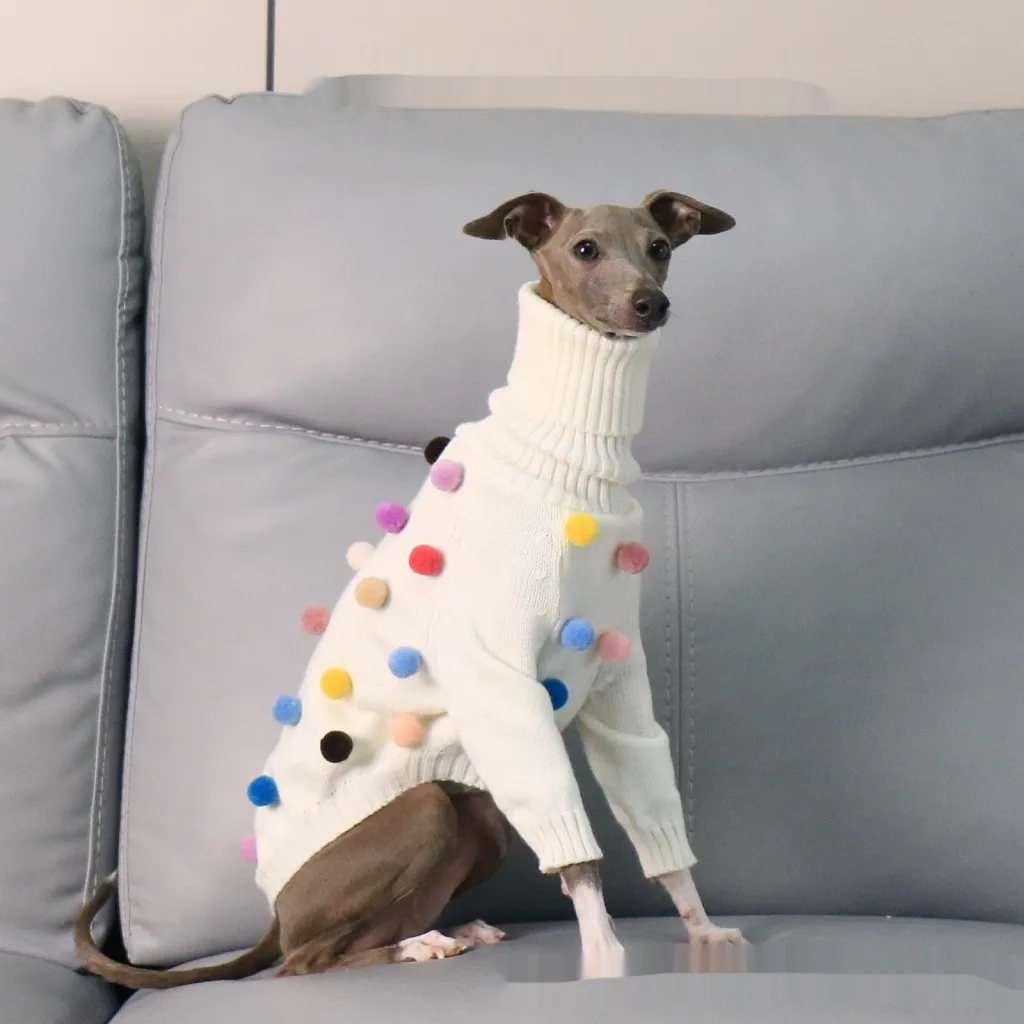 New Italian Greyhound Whippet Christmas Sweater - White Ball Sweater