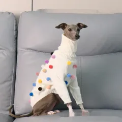 New Italian Greyhound Whippet Christmas Sweater - White Ball Sweater - View 1