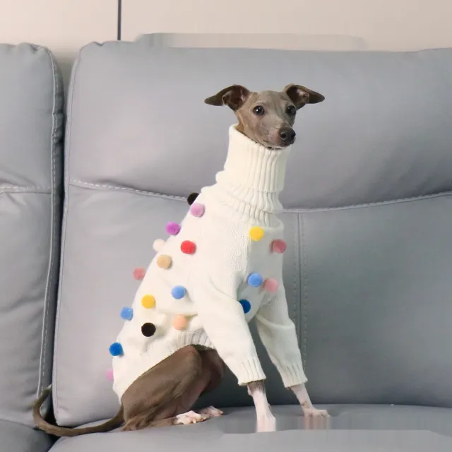 New Italian Greyhound Whippet Christmas Sweater White Ball Sweater - Shop at LoveMi