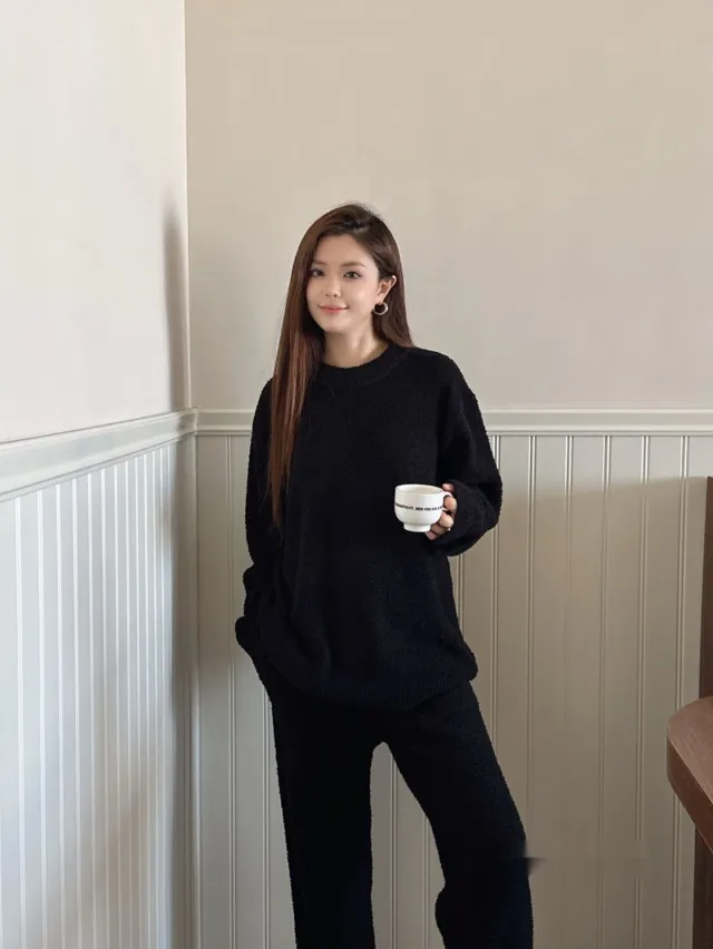Plain Color Women's Homewear Set Black - Shop at LoveMi
