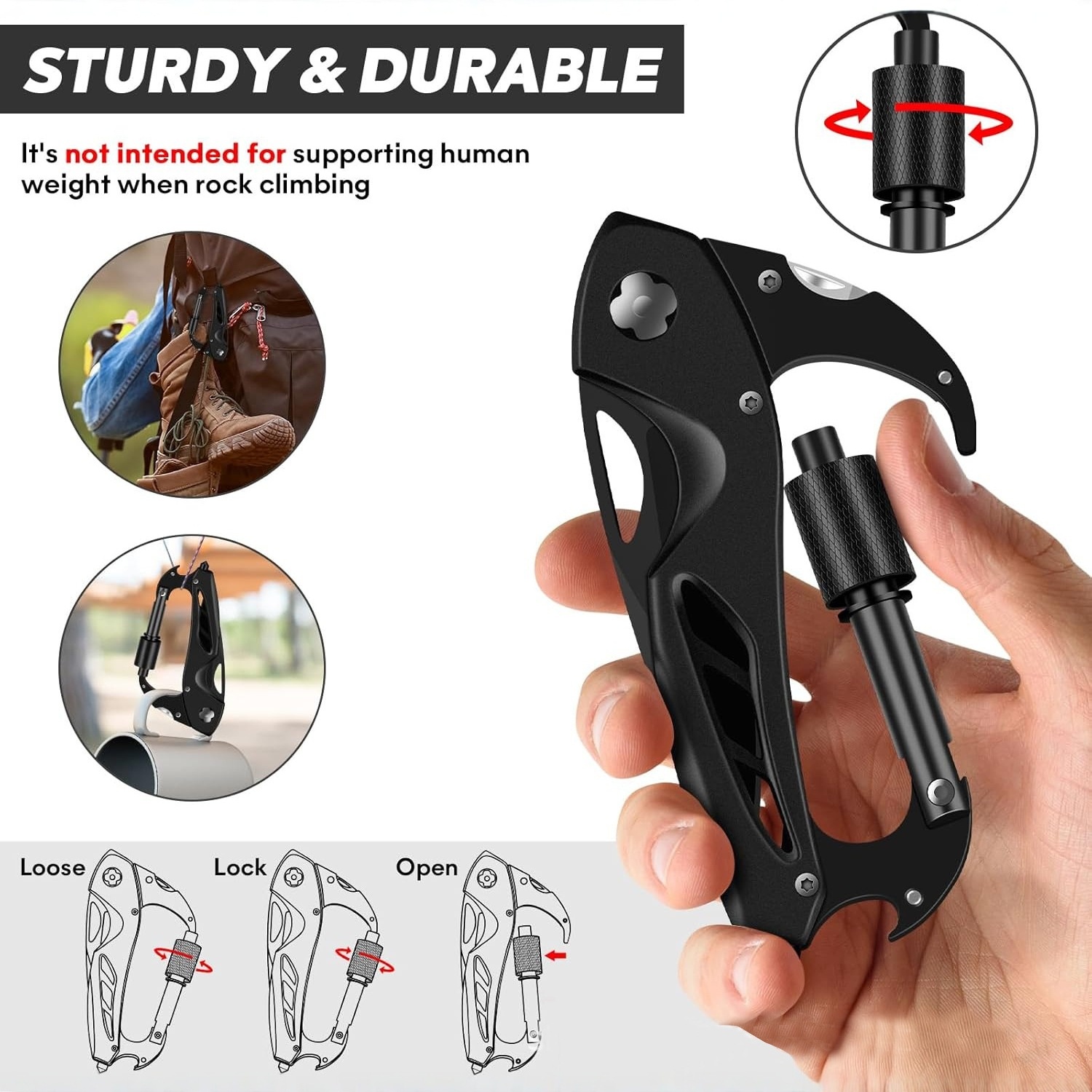 Multi-functional Carabiner Folding Knife Outdoor D-lock Hook Camping Tool Multi-purpose Hook