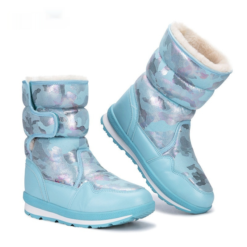 Waterproof And Slip-resistant Winter Mid-top Fleece-lined Thick Children's Winter Shoes - Image 3