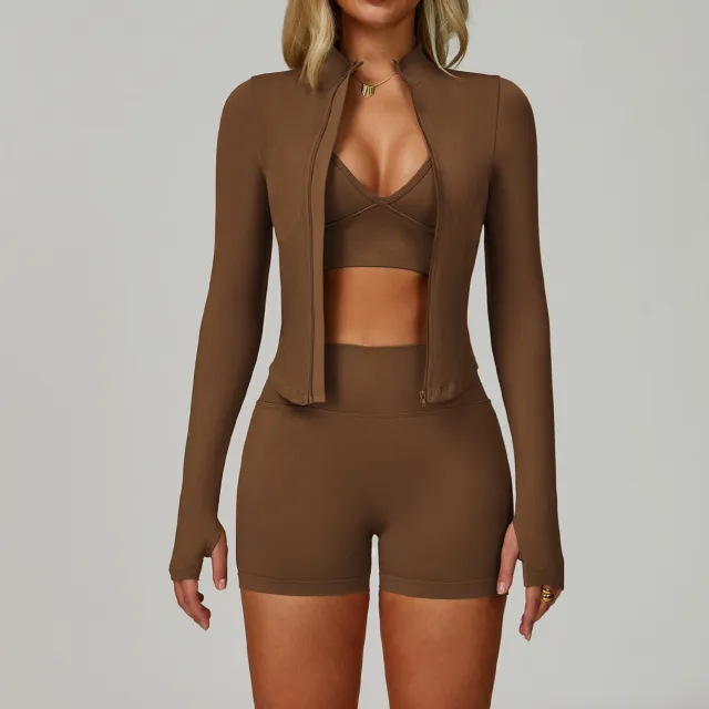 Seamless Tight Yoga Waist Outdoor Sports Suit Dark Coffee Color - Shop at LoveMi