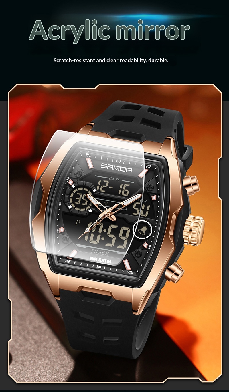 Sanda 6235 Barrel-shaped Waterproof Multifunctional Alarm Sports Watch For Men