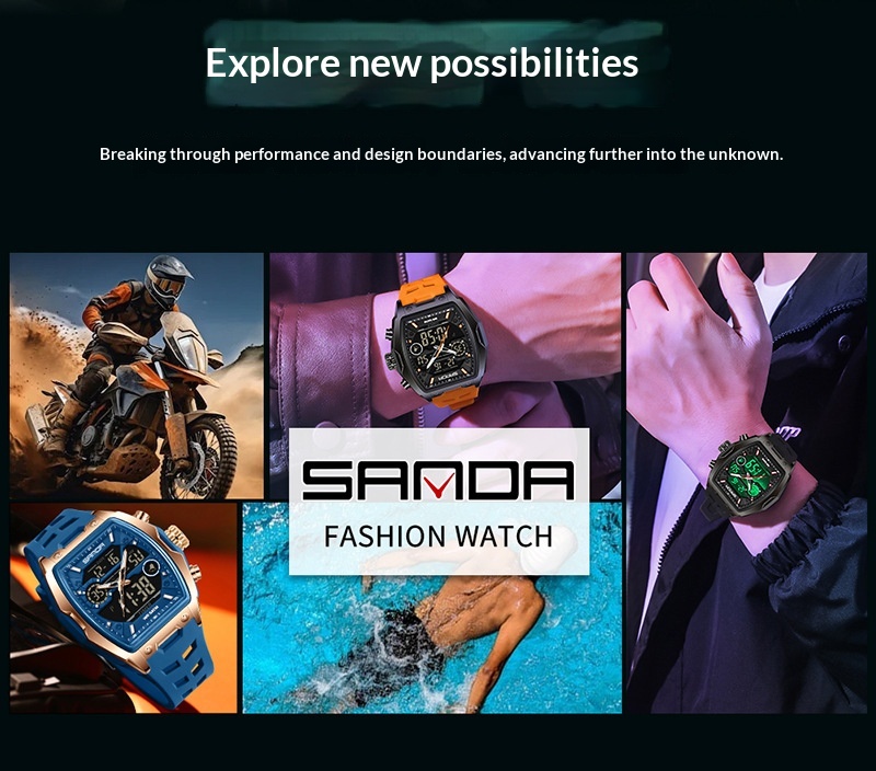 Sanda 6235 Barrel-shaped Waterproof Multifunctional Alarm Sports Watch For Men