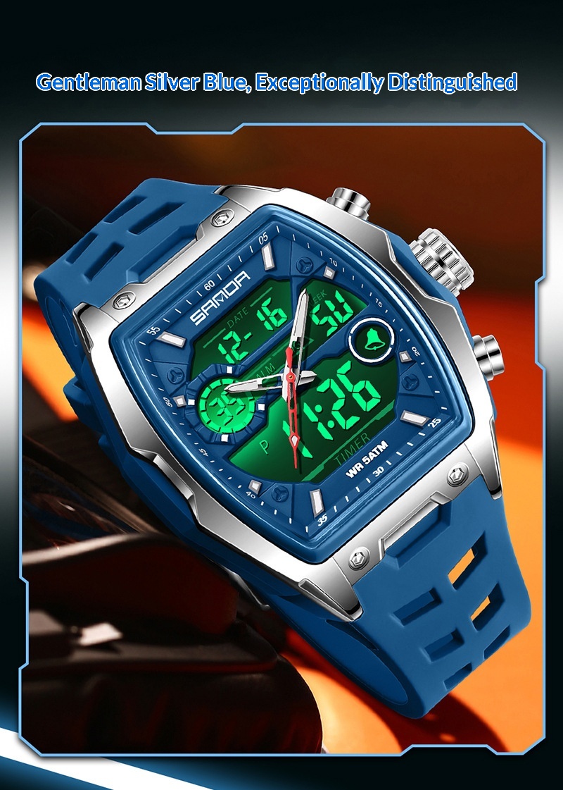 Sanda 6235 Barrel-shaped Waterproof Multifunctional Alarm Sports Watch For Men
