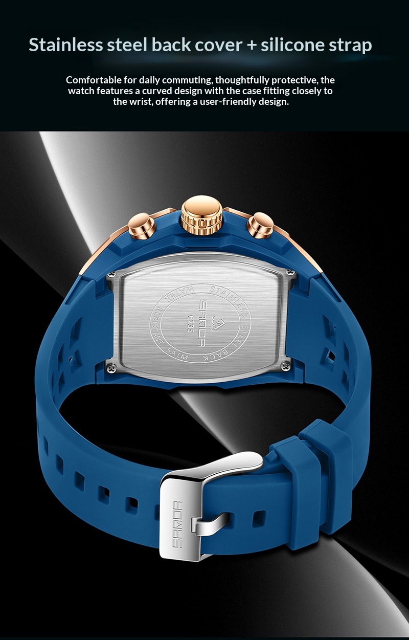 Sanda 6235 Barrel-shaped Waterproof Multifunctional Alarm Sports Watch For Men