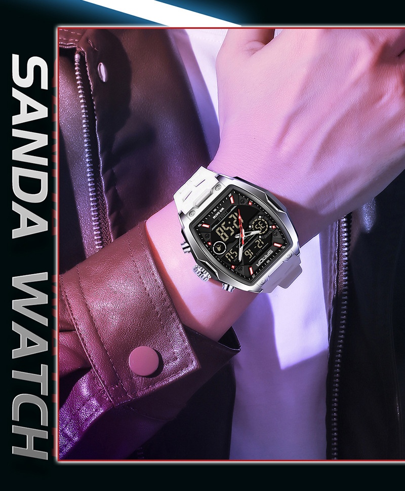 Sanda 6235 Barrel-shaped Waterproof Multifunctional Alarm Sports Watch For Men