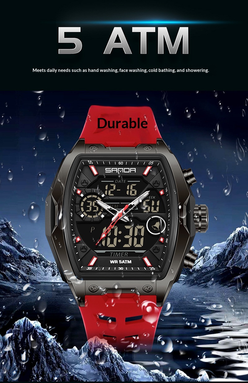 Sanda 6235 Barrel-shaped Waterproof Multifunctional Alarm Sports Watch For Men