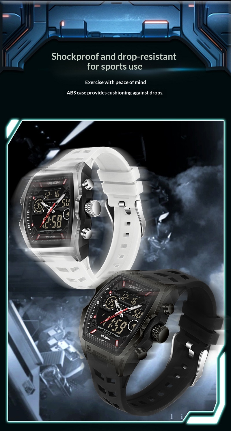 Sanda 6235 Barrel-shaped Waterproof Multifunctional Alarm Sports Watch For Men