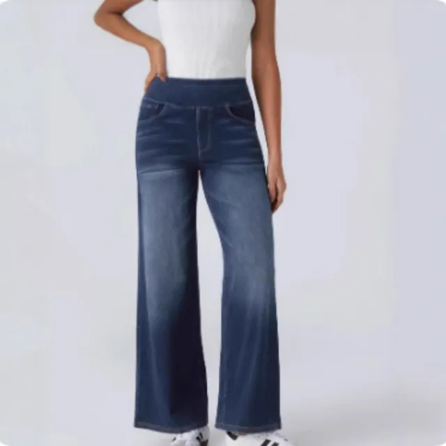 High waisted Jeans Women Vintage Wash Loose Wide leg Pants Blue - Shop at LoveMi