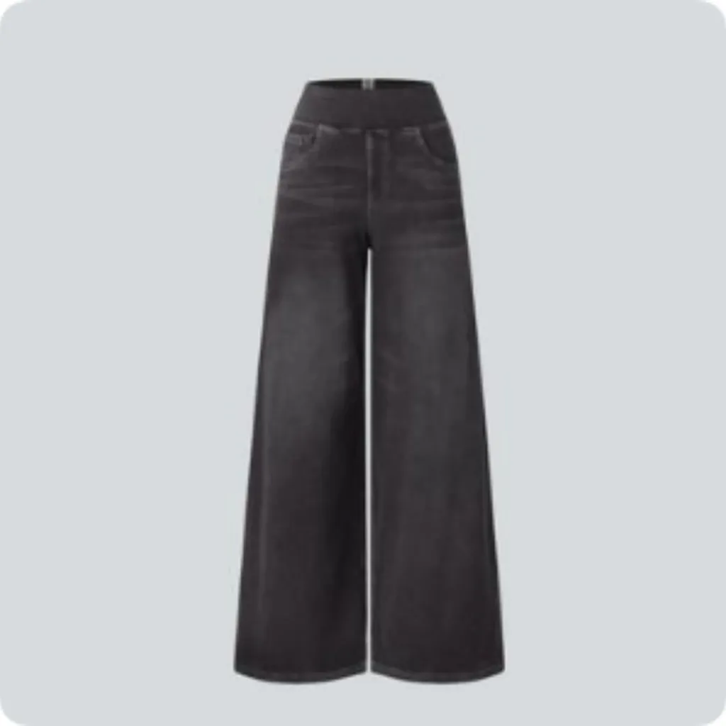 High-waisted Jeans Women Vintage Wash Loose Wide-leg Pants - Black