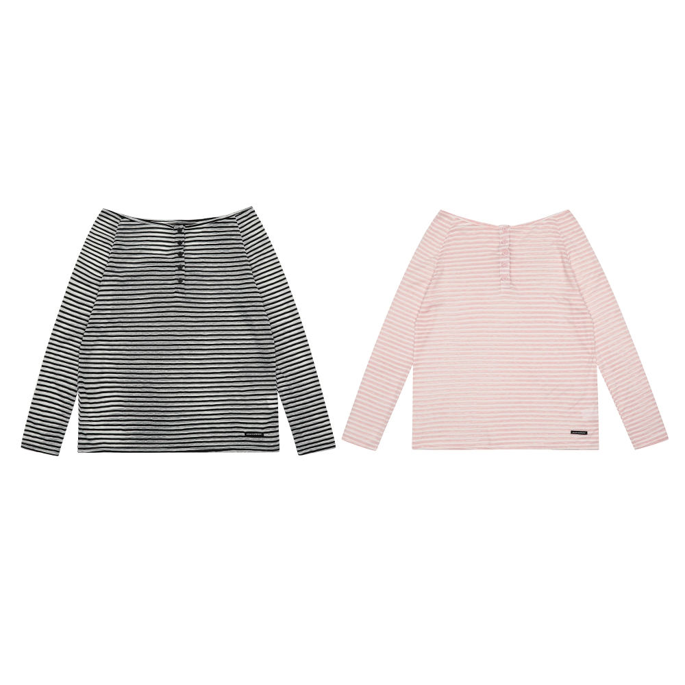 Striped Long Sleeve T-shirt Women Boat Neck Loose Thin Sunshade Cover