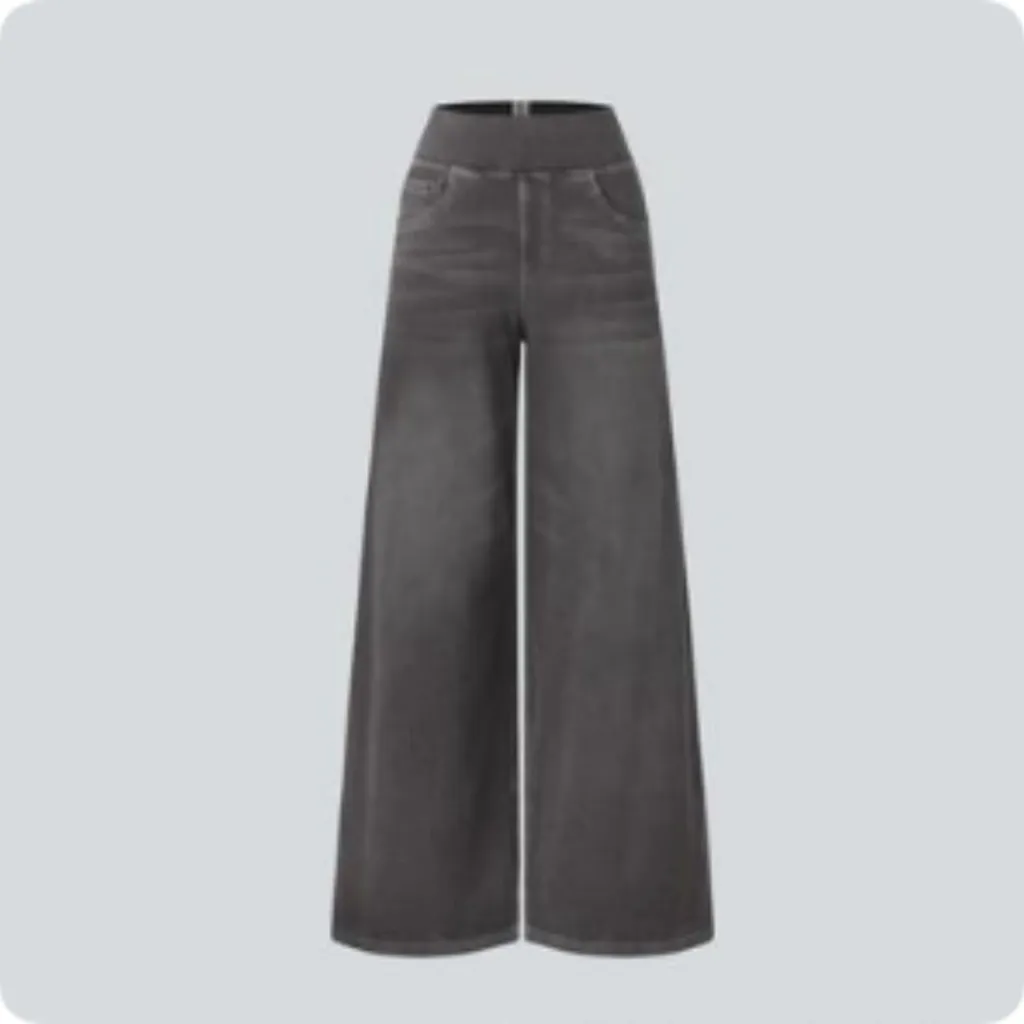 High-waisted Jeans Women Vintage Wash Loose Wide-leg Pants - Gray