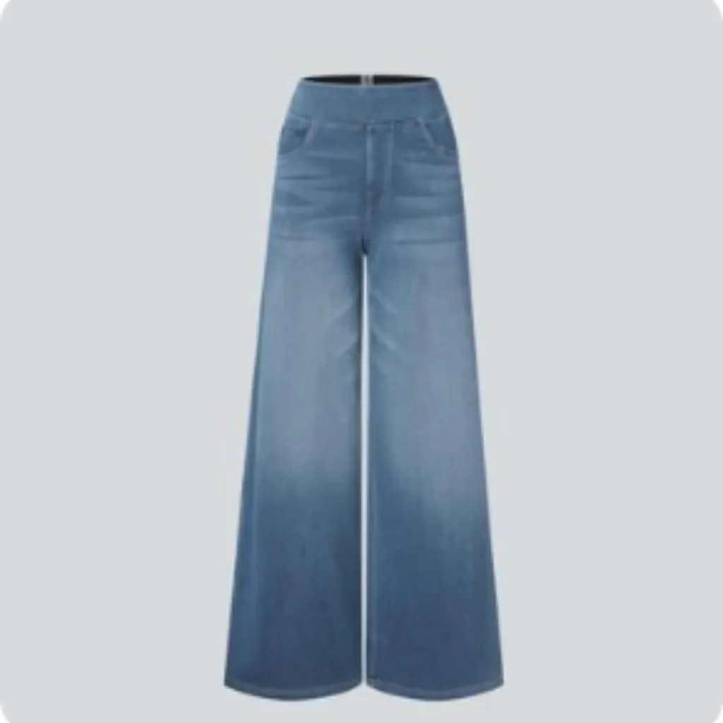 High-waisted Jeans Women Vintage Wash Loose Wide-leg Pants - Light Blue
