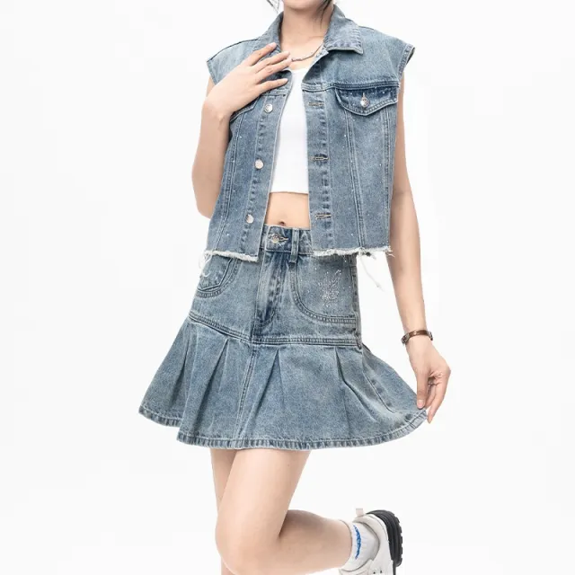 Women's Petite Sleeveless Sequin Pleated Skirt Set Blue - Shop at LoveMi