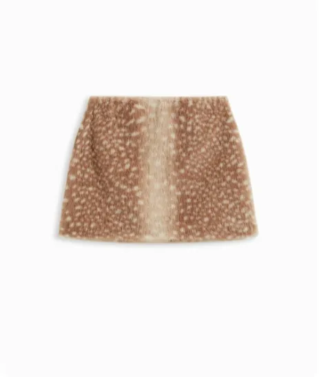 Fur Deer Print Fuzzy Zip up Long Sleeve Top Camel Skirt - Shop at LoveMi
