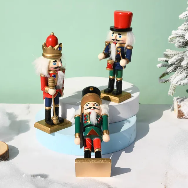 15CM Set Of Three Nutcracker Wooden Soldier Christmas Ornament Set - Shop at LoveMi