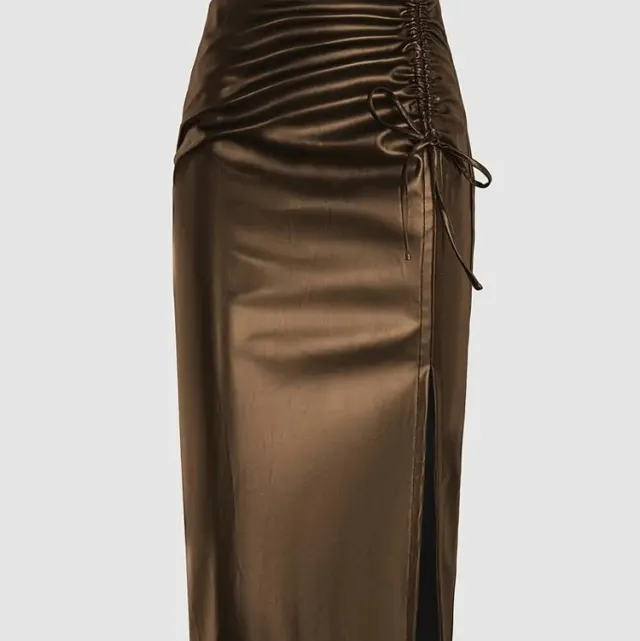 Slim fit Stylish Unisex Sexy Slit Leather Skirt Brown - Shop at LoveMi