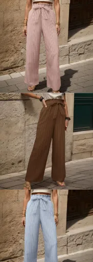 Tied Lotus Leaf Elastic Trousers - Set2-S