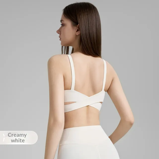 New Fixed Cup Fitness Bra Double Strap Yoga Vest White - Shop at LoveMi
