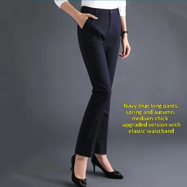 Women's Professional AutumnWinter Thick Fleece High Waisted Straight Pants Navy Blue Spring Autumn Pants - Shop at LoveMi