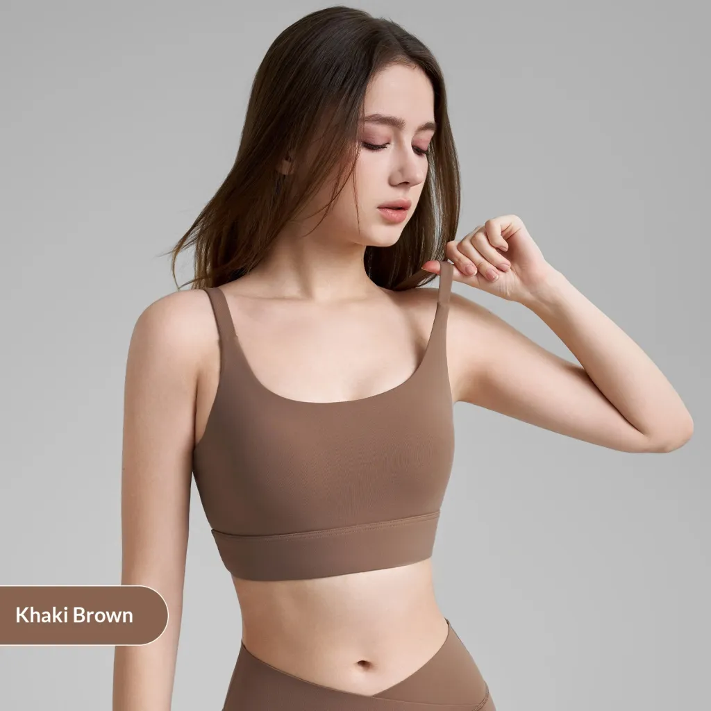 New Fixed Cup Fitness Bra Double Strap Yoga Vest - Brown