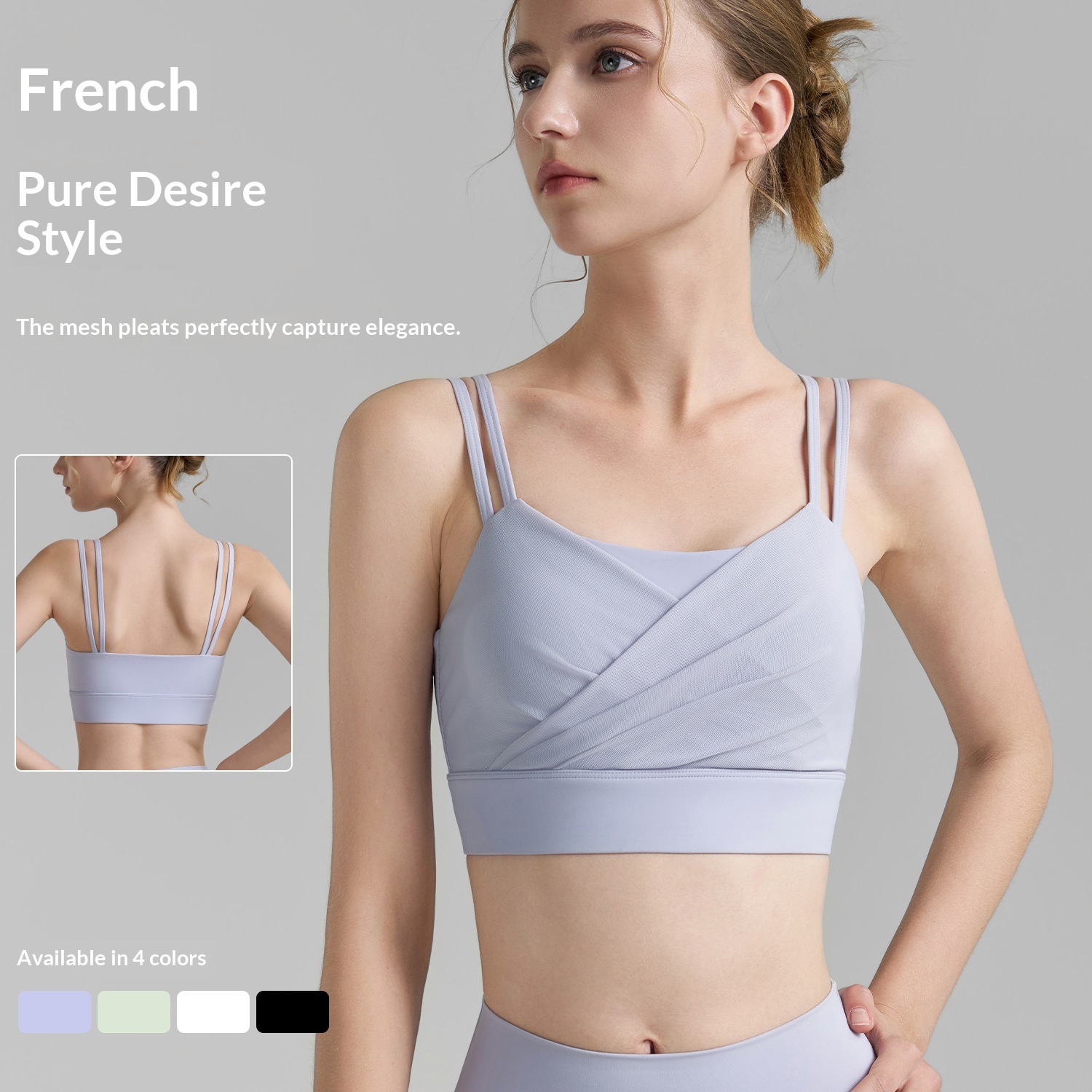 New Mesh Pleated Sports Bra With Large Backless Fitness Top