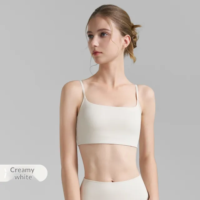 Double Strap Semi fixed Cup Sports Bra U shaped Back Fitness Vest White - Shop at LoveMi