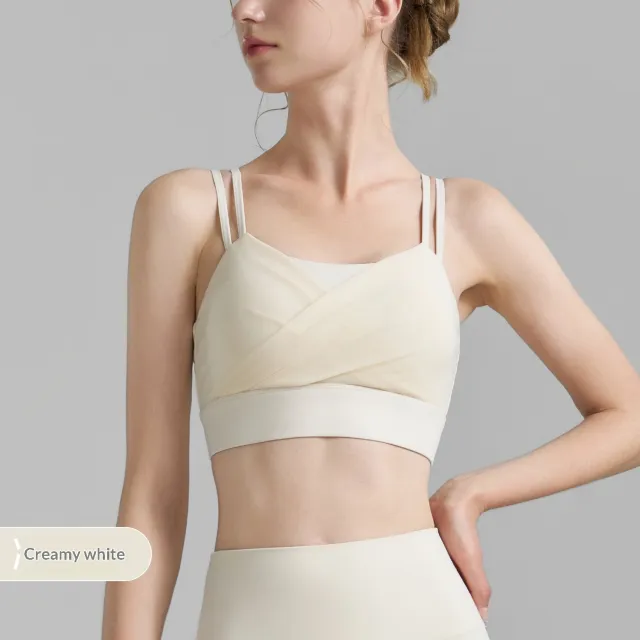 New Mesh Pleated Sports Bra With Large Backless Fitness Top Cream - Shop at LoveMi