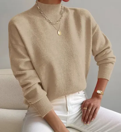 Women's Fashion Solid Color Loose Knitted Top Khaki - Shop at LoveMi