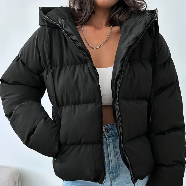 Women's Short Korean style Loose Oversized Thick Warm Hooded Puffer Jacket Black - Shop at LoveMi