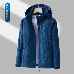 Women's Minimalist Printed Waterproof Outdoor Jacket - Dark Blue - View 1