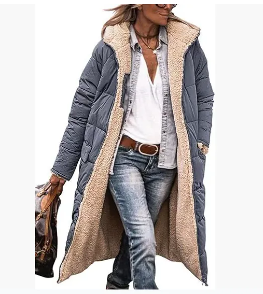 Solid Color Hooded Long Coat Winter Long Sleeve Double sided Wear Slim Elegant Cardigan Jacket Top Women's Clothing Dark Gray - Shop at LoveMi