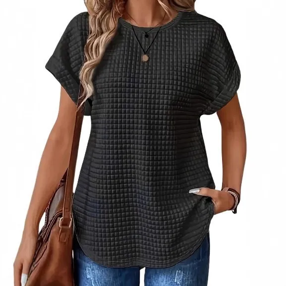 Solid Color Crew neck Batwing Sleeve Shirt Top Black - Shop at LoveMi
