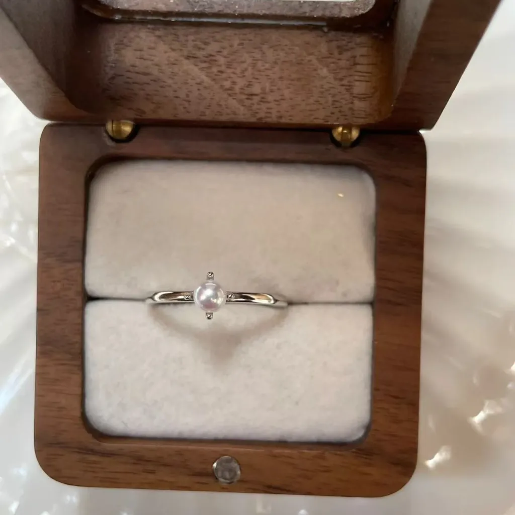 New Minimalist Natural Freshwater Pearl Ring For Women - White Gold Color
