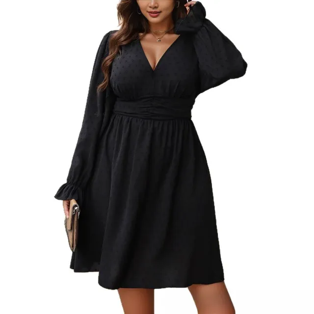 Plus Size Women's Casual Loose Long Sleeve Dress Black - Shop at LoveMi