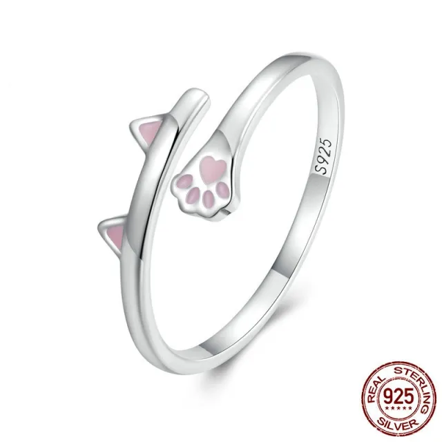 Sterling Silver S925 Cat Open Ring With Oil Drop, Cute Bsr316 - Shop at LoveMi