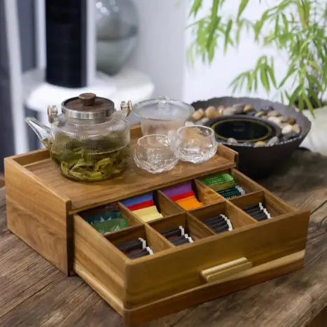 Cross-border Minimalist Grid Coffee Capsule Drawer Tea Storage Box Tea Set Storage Wooden Box