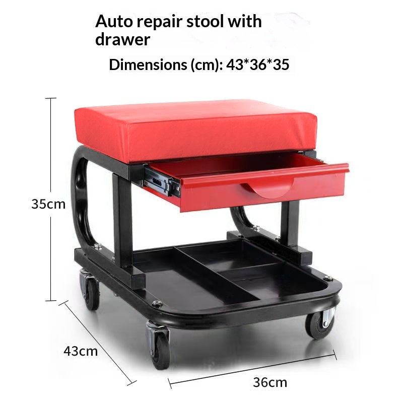 Car Repair Beauty Stool Leather Pad Square Tube Universal Wheel Movable