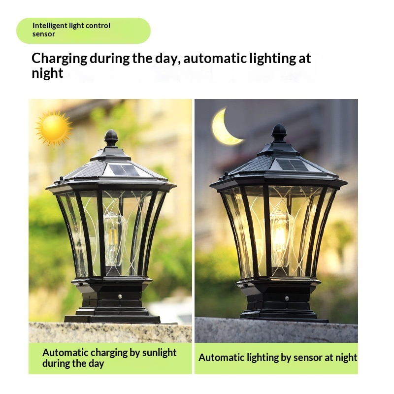 Solar Courtyard Light European Outdoor Column Headlight Waterproof Fence Gate Pillar Light Outdoor Wall Headlight