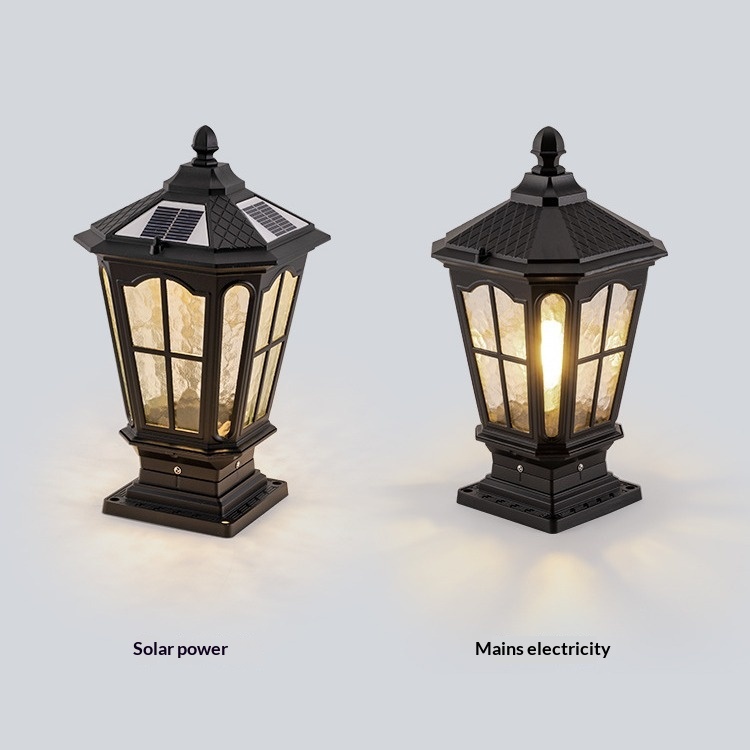 Solar Courtyard Light European Outdoor Column Headlight Waterproof Fence Gate Pillar Light Outdoor Wall Headlight