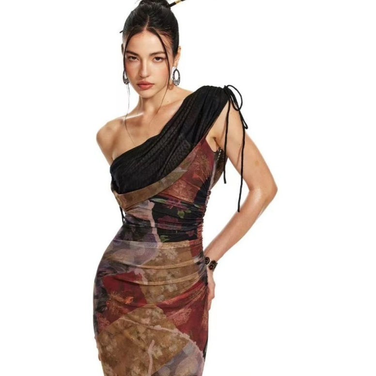 New fishtail skirt bodycon printed mesh dress Picture Color S - Shop at LoveMi